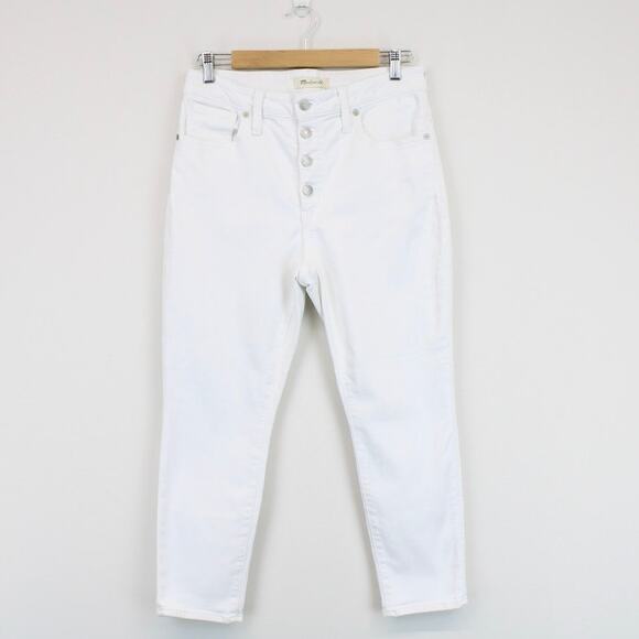 Madewell Curvy High Rise Skinny Crop Button Front Edition Pure White Size 29P - Picture 2 of 8